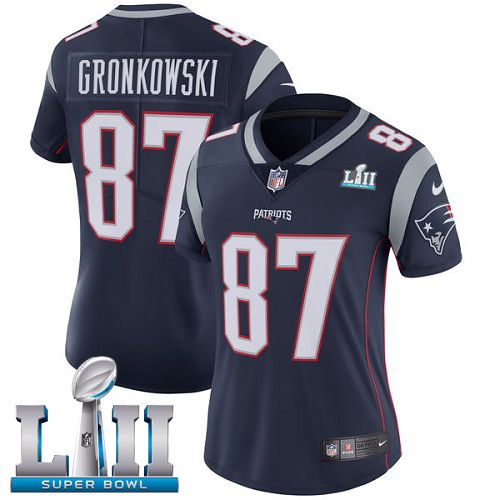 Women New England Patriots #87 Gronkowski Blue Limited 2018 Super Bowl NFL Jerseys->women nfl jersey->Women Jersey